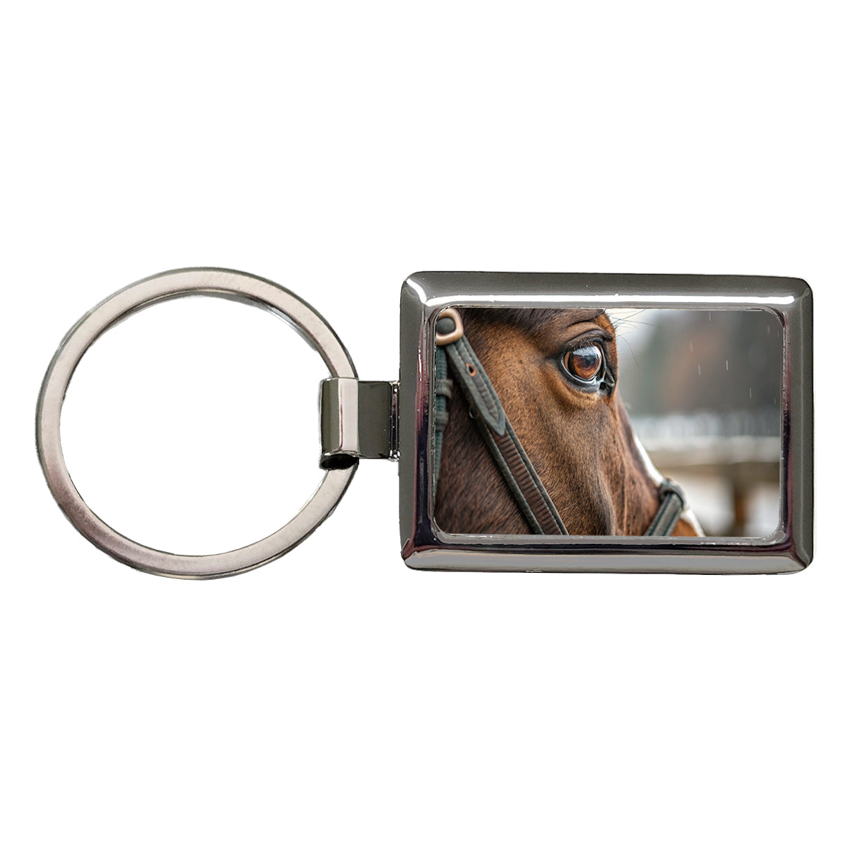 Brown Horse Eye Close Up Rectangle Metal Keychain
