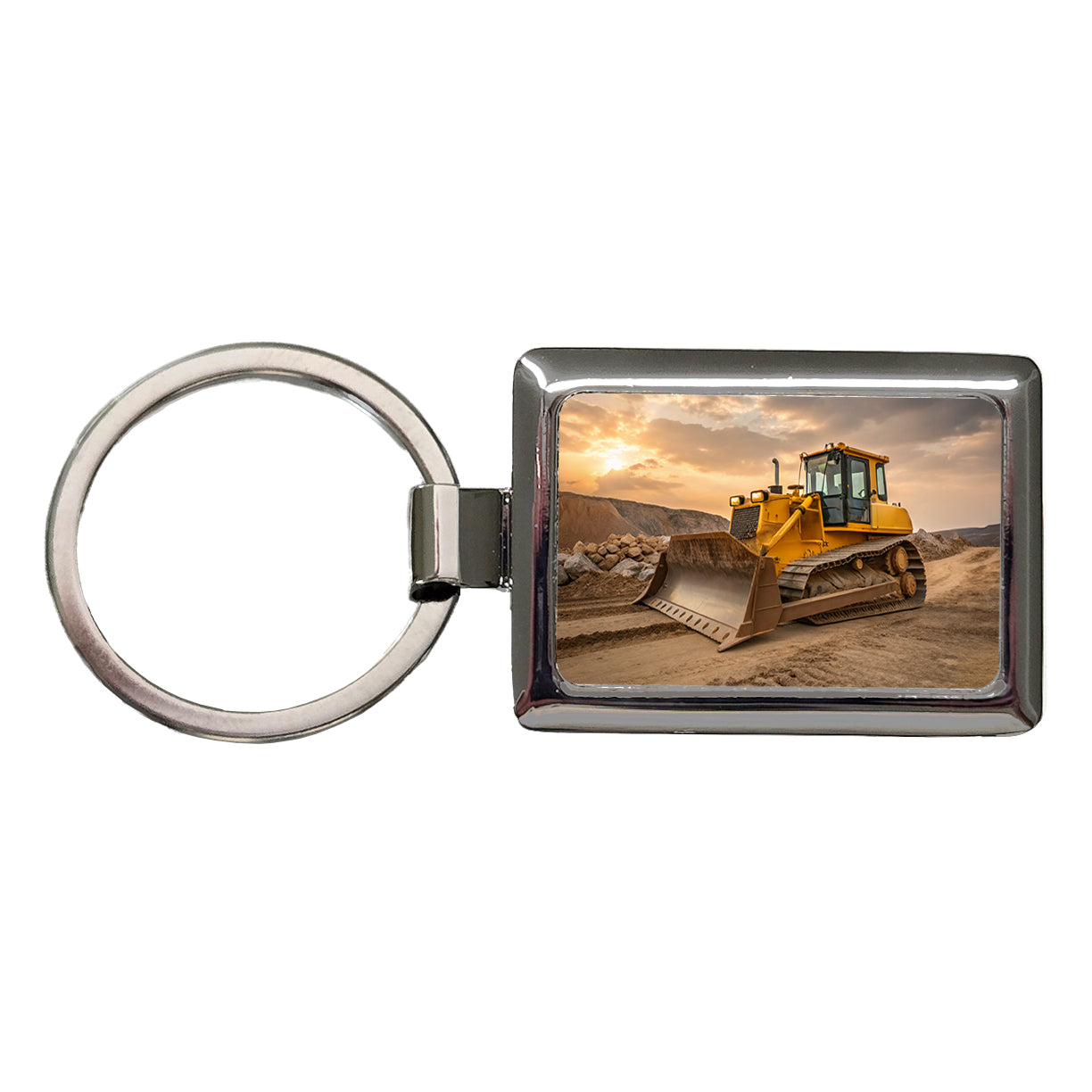 Bulldozer In Dirt Rectangle Metal Keychain