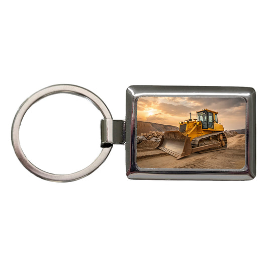 Bulldozer In Dirt Rectangle Metal Keychain