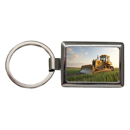 Bulldozer In Grass Field Rectangle Metal Keychain