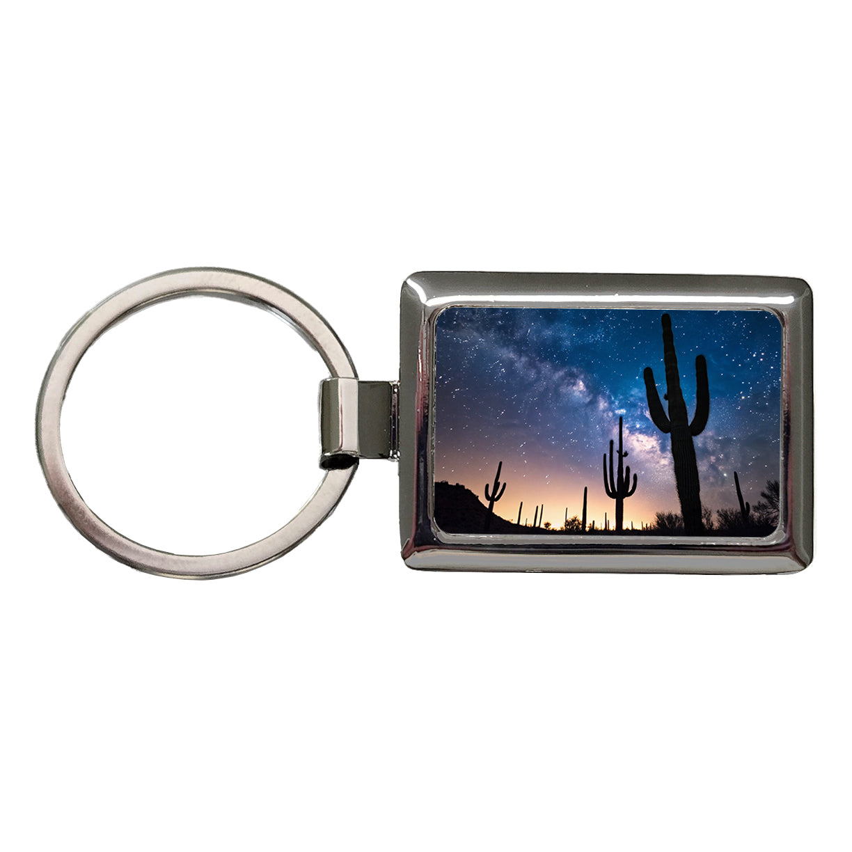 Cactus Silhouettes Starry Sky Night Shadows Rectangle Metal Keychain