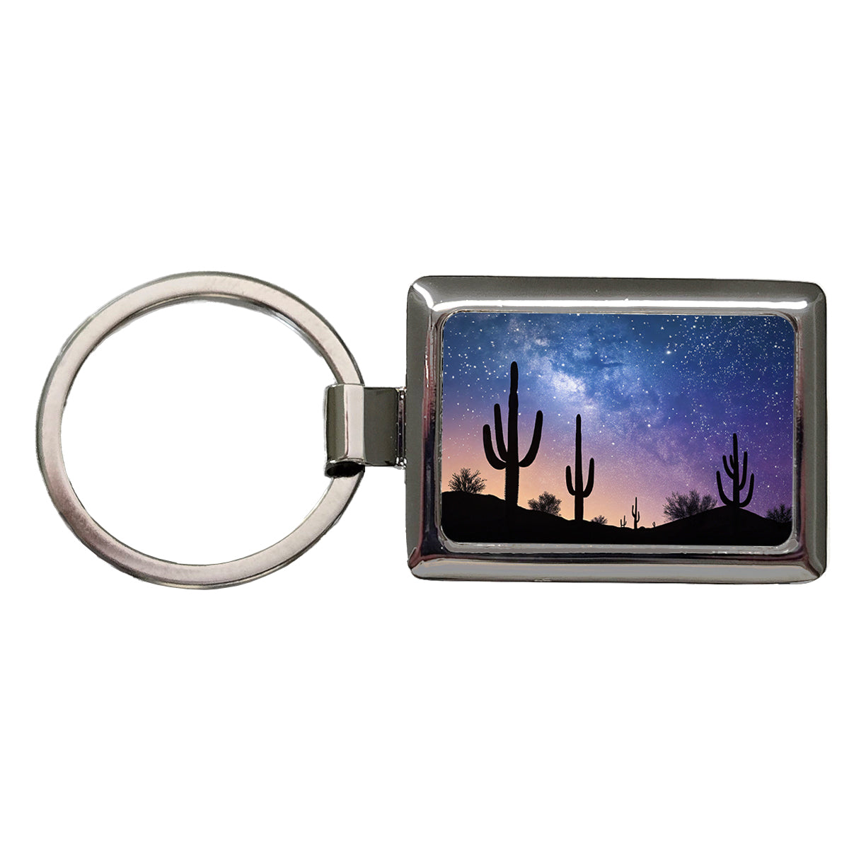 Cactus Silhouettes Starry Sky Silhouettes Shadows Mysterious Rectangle Metal Keychain