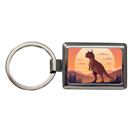 Carnotaurus Sunset Dinosaur Rectangle Metal Keychain
