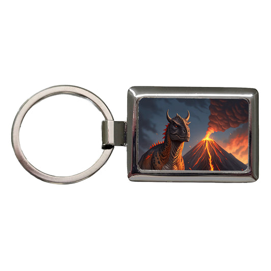 Carnotaurus Volcano Dinosaur Rectangle Metal Keychain