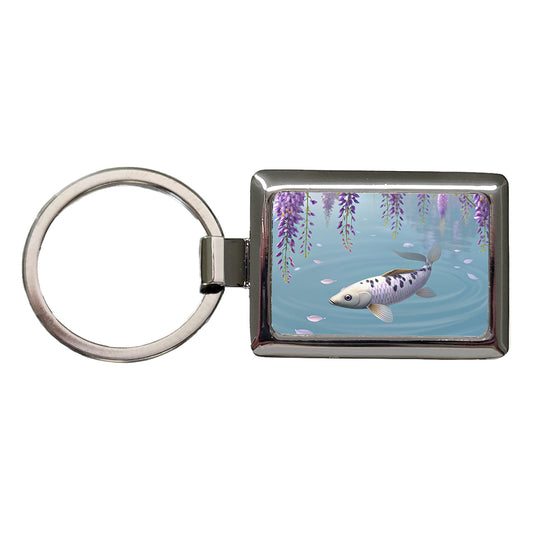 Carp Wisteria Flowers Fish Pond Rectangle Metal Keychain