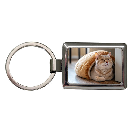 Cat Loaf Cute Rectangle Metal Keychain