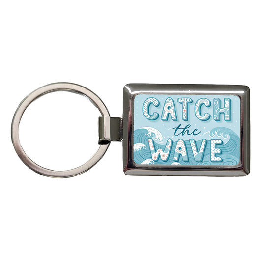 Catch The Wave Ocean Rectangle Metal Keychain