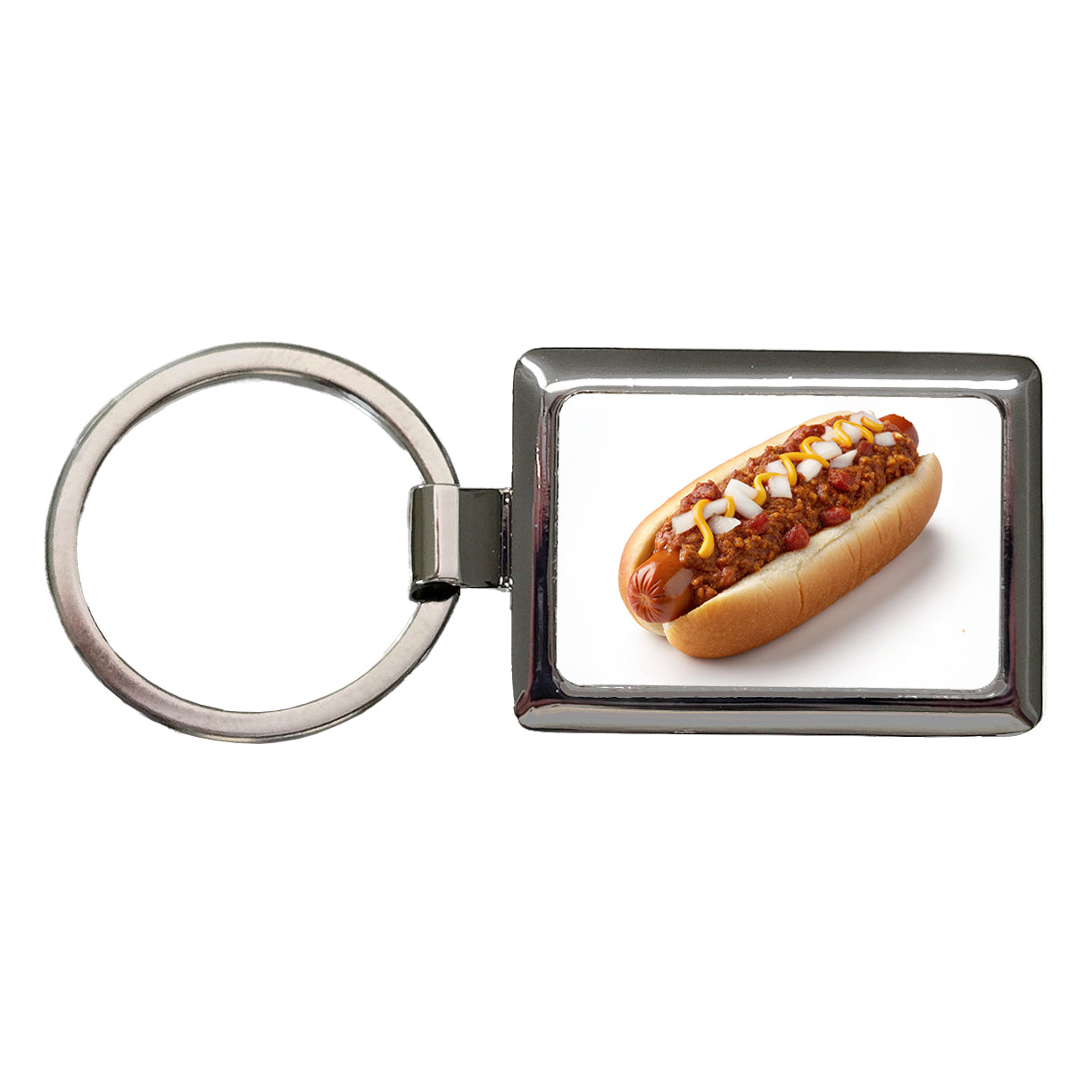 Chili Hot Dog Bun Rectangle Metal Keychain