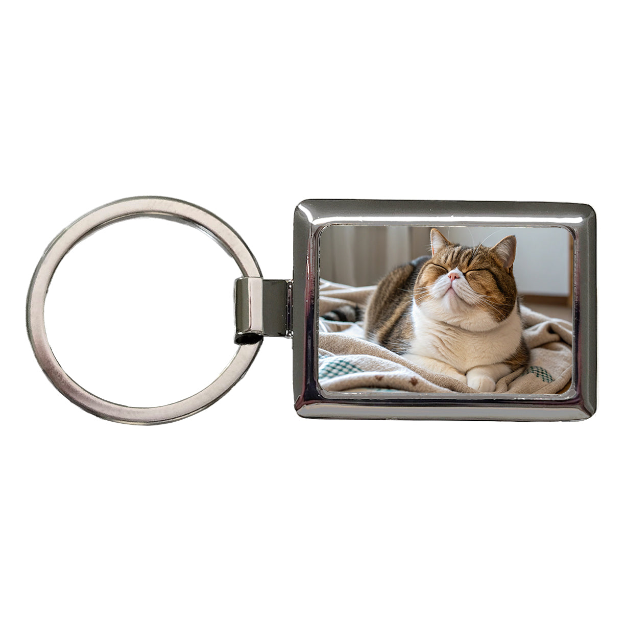 Chubby Cat Lying Down Cute Rectangle Metal Keychain