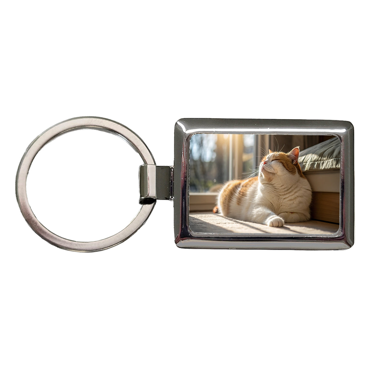 Chubby Cat Lying Down Photo Rectangle Metal Keychain