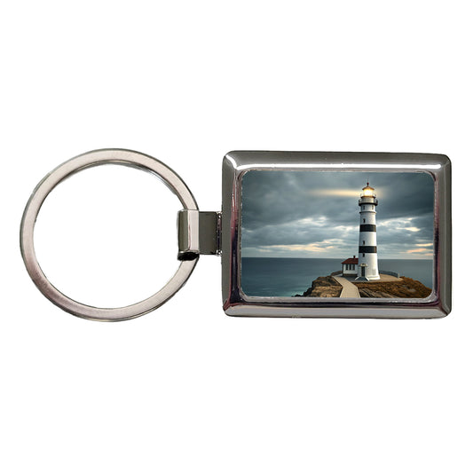 Coastal Lighthouse Ocean Rectangle Metal Keychain