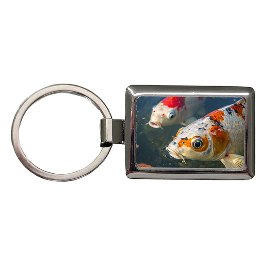 Koi Fish Eyes Close Up Pond Rectangle Metal Keychain