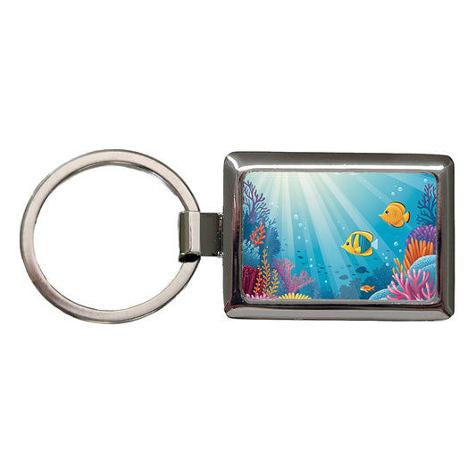 Colorful Fish Coral Light Rays Tropical Ocean Rectangle Metal Keychain