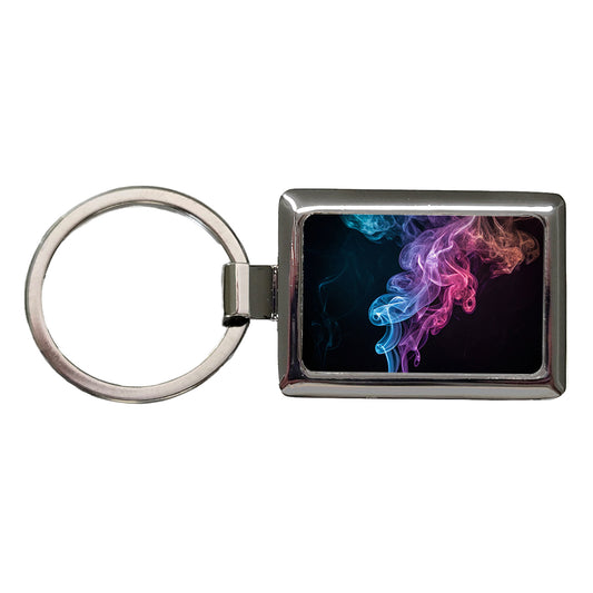 Colorful Plumes Of Smoke Curling Rectangle Metal Keychain
