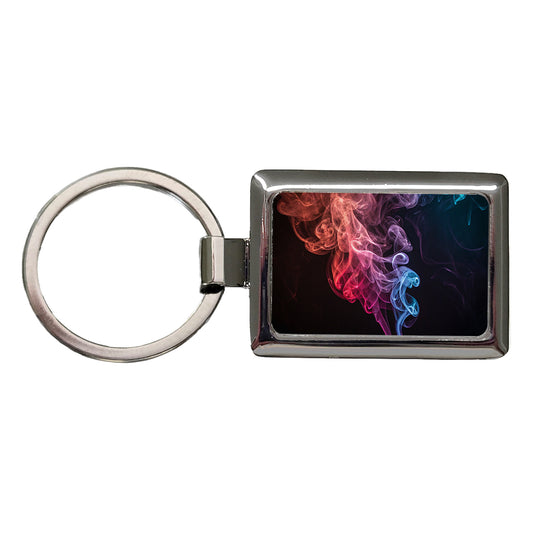 Colorful Smoke Curling Rectangle Metal Keychain