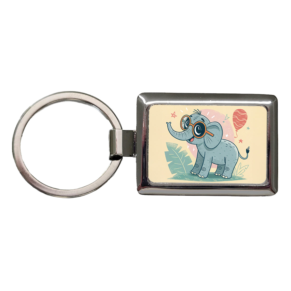 Cool Elephant Wearing Glasses Cute Rectangle Metal Keychain