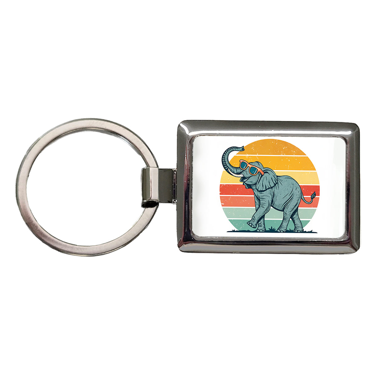Cool Elephant Wearing Sunglasses Retro Illustration Rectangle Metal Keychain