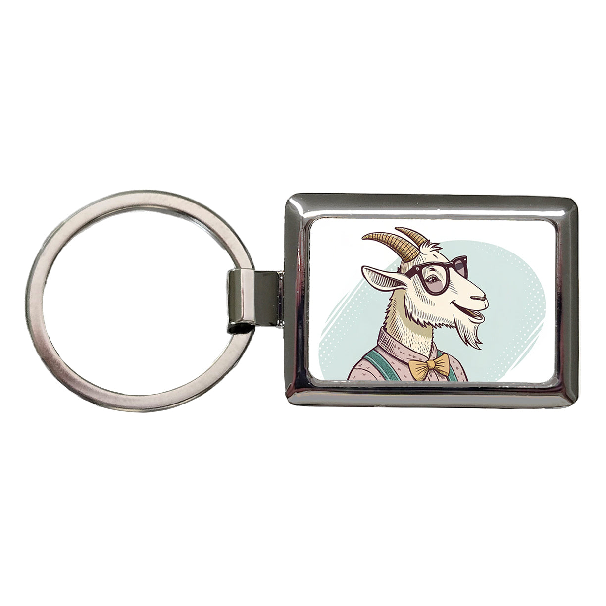 Cool Goat Wearing Glasses Retro Illustration Rectangle Metal Keychain