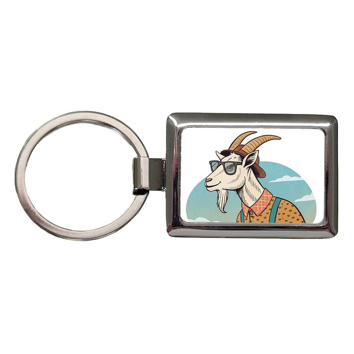 Cool Goat Wearing Sunglasses Retro Illustration Rectangle Metal Keychain