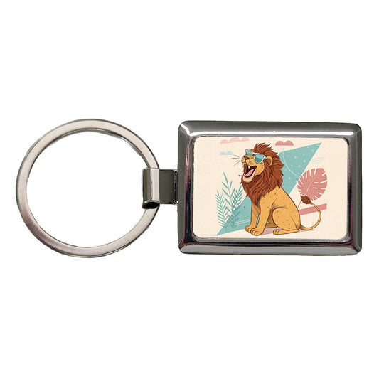 Cool Lion Wearing Sunglasses Retro Illustration Rectangle Metal Keychain