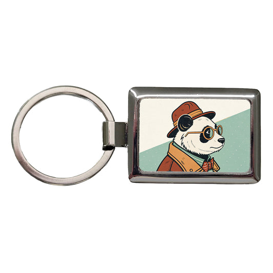 Cool Panda Wearing Glasses Retro Rectangle Metal Keychain