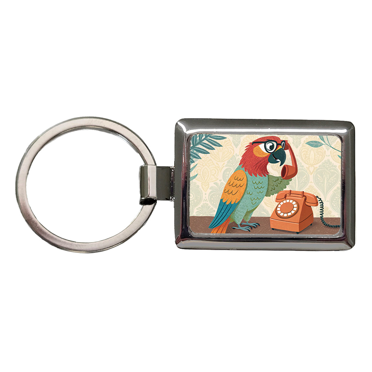 Cool Parrot Wearing Glasses Rectangle Metal Keychain