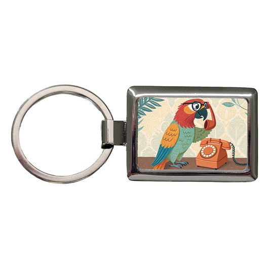 Cool Parrot Wearing Glasses Rectangle Metal Keychain