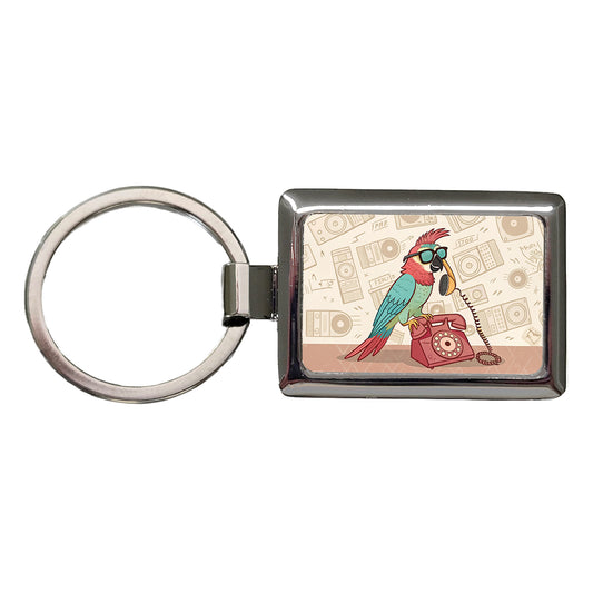 Cool Parrot Wearing Sunglasses Retro Illustration Rectangle Metal Keychain
