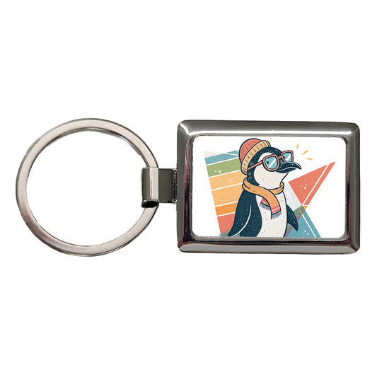 Cool Penguin Wearing Glasses Retro Rectangle Metal Keychain
