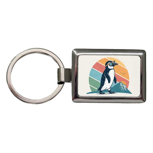 Cool Penguin Wearing Sunglasses Retro Illustration Rectangle Metal Keychain