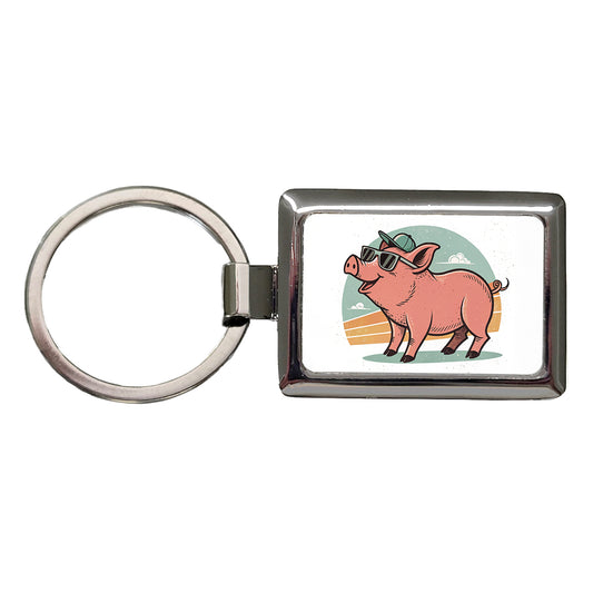 Cool Pig Wearing Sunglasses Retro Illustration Rectangle Metal Keychain