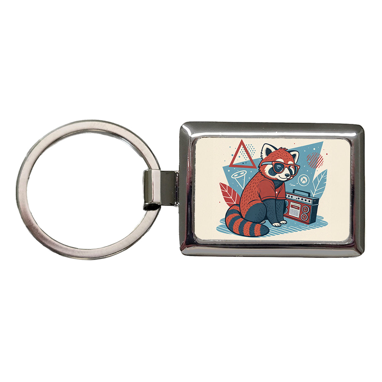 Cool Red Panda Wearing Glasses Retro Rectangle Metal Keychain