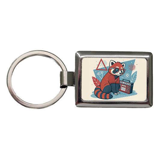 Cool Red Panda Wearing Glasses Retro Rectangle Metal Keychain