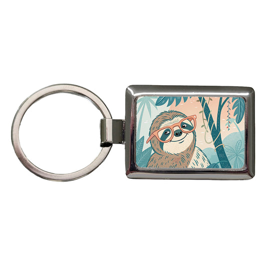 Cool Sloth Wearing Glasses Rectangle Metal Keychain
