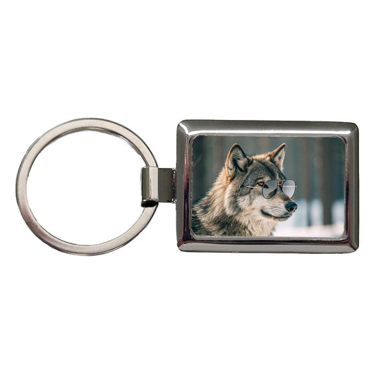 Cool Wolf Wearing Sunglasses Rectangle Metal Keychain