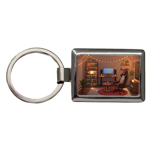 Cozy Gaming Setup Rectangle Metal Keychain