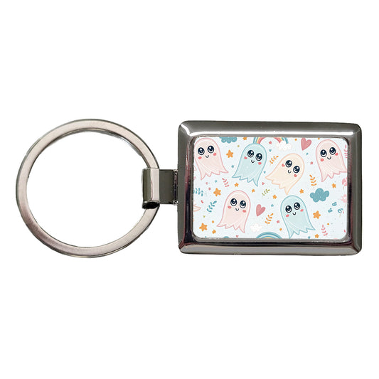 Cute Ghosts Hearts Rainbows Rectangle Metal Keychain
