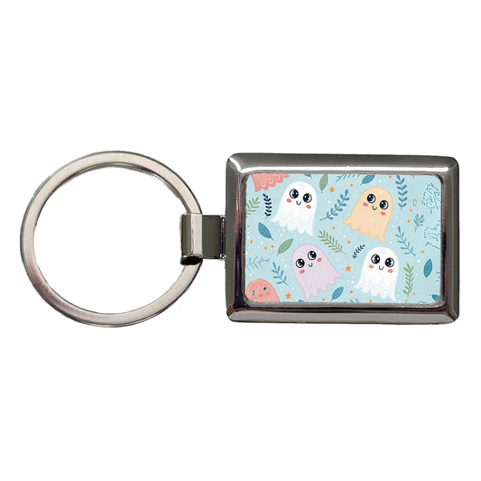 Cute Ghosts Illustration Rectangle Metal Keychain