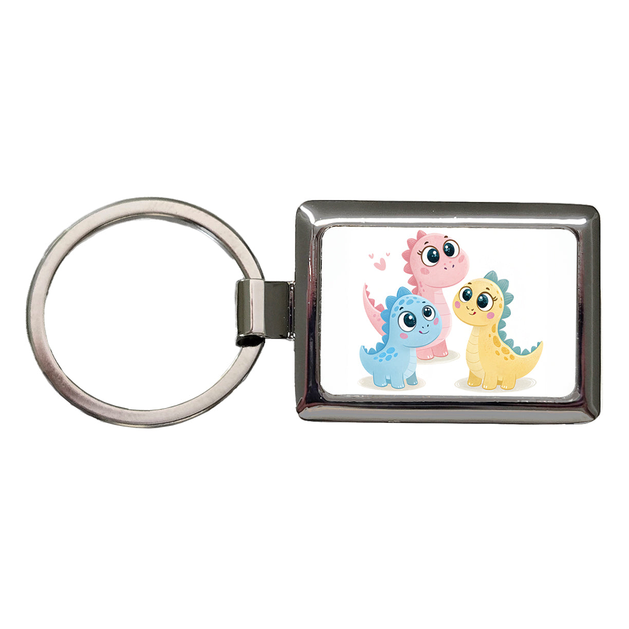 Cute Pastel Colored Cartoon Dinosaurs Big Eyes Rectangle Metal Keychain