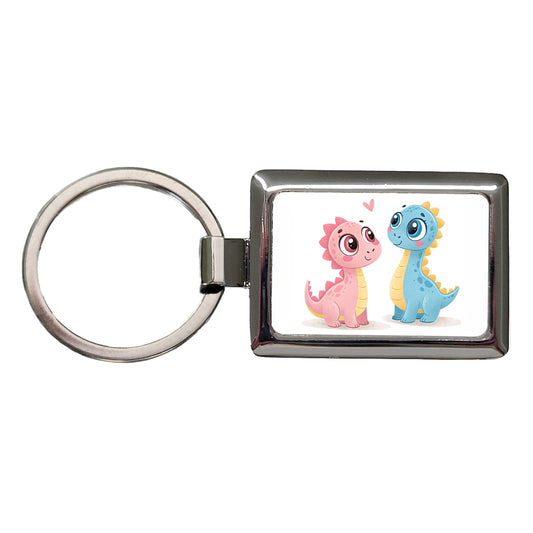 Cute Pastel Colored Cartoon Dinosaurs Rectangle Metal Keychain