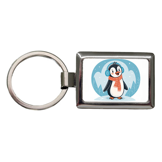Cute Winter Penguin Scarf Rectangle Metal Keychain