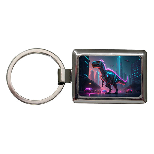 Cyberpunk Dinosaur Rectangle Metal Keychain