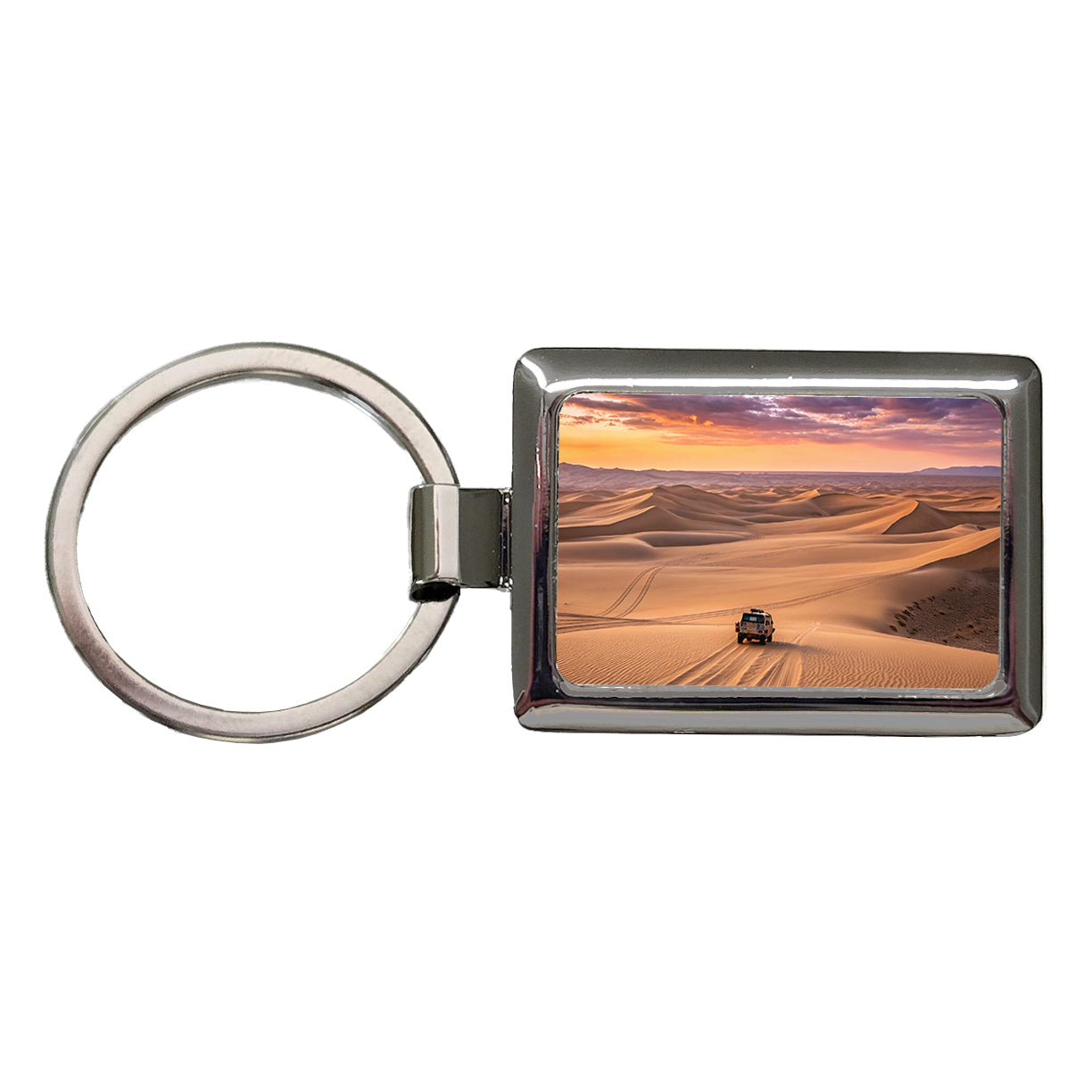 Desert Safari Sand Dunes Rectangle Metal Keychain
