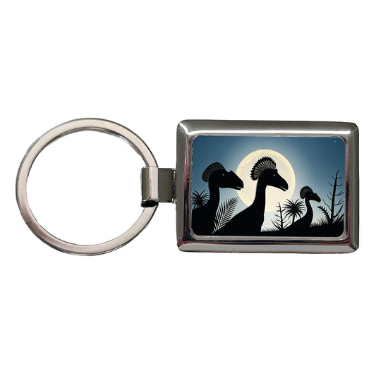 Dilophosaurus Silhouettes Dinosaurs Rectangle Metal Keychain
