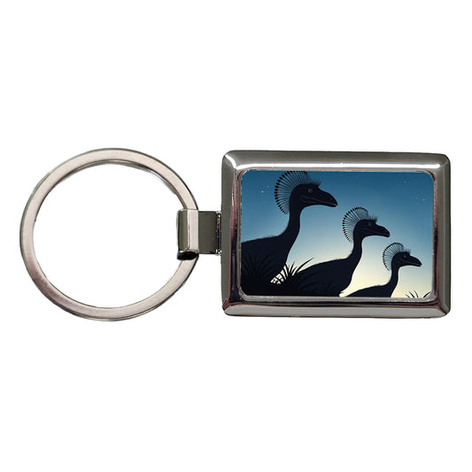 Dilophosaurus Silhouettes Night Dinosaurs Rectangle Metal Keychain