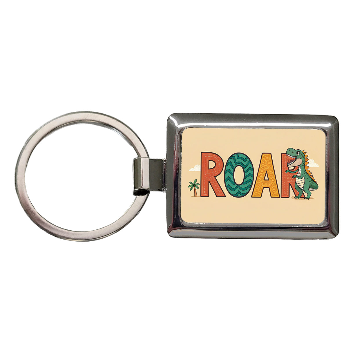 Dinosaur Roar Colorful Rectangle Metal Keychain