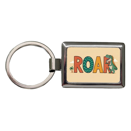 Dinosaur Roar Colorful Rectangle Metal Keychain