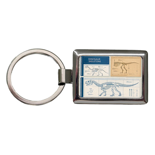Dinosaur Skeletons Technical Style Blueprints Diagrams Rectangle Metal Keychain