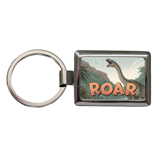 Diplodocus Roar Bold Text Dinosaur Rectangle Metal Keychain