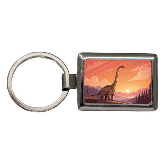 Diplodocus Sunset Dinosaur Rectangle Metal Keychain